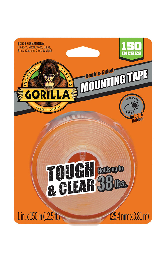 Gorilla TOUGH & CLEAR Mounting Tape, 150 in L, 1 in W, Clear